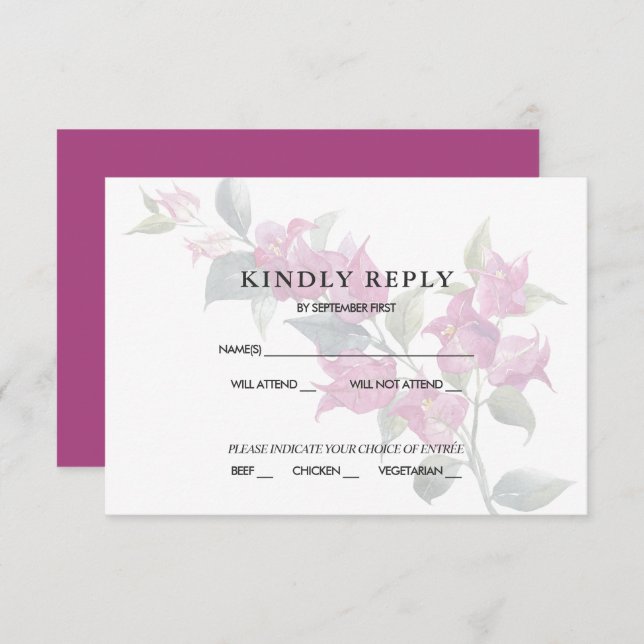 Invitation Réponse RSVP Bougainville Méditerranéen Rose (Devant / Derrière)