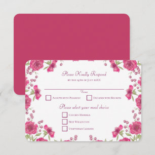 Invitation Réponse RSVP de mariage à la rose rose vif