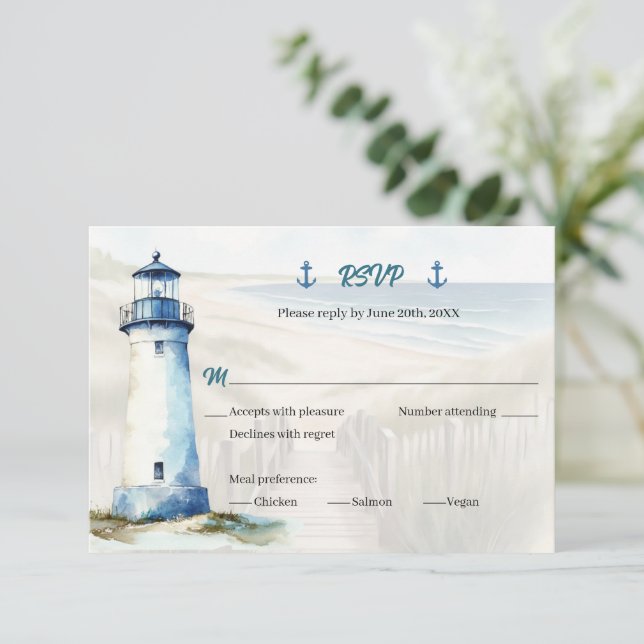 Invitation Réponse RSVP de mariage à l'aquarelle sur la côte  (Debout devant)