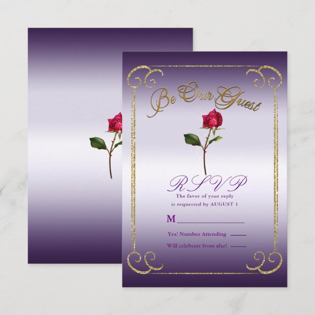 Invitation Réponse RSVP de mariage beauté rose rouge pourpre  (Devant / Derrière)