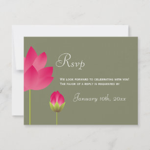 Invitation Réponse RSVP de mariage fleur de lotus rose rouge