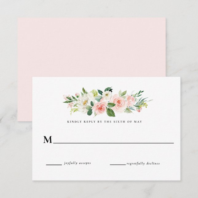 Invitation Réponse RSVP de mariage floral rose rose (Devant / Derrière)