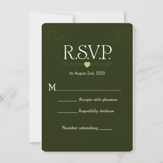 Invitation Réponse RSVP de mariage forestier botanique vert r (Devant)