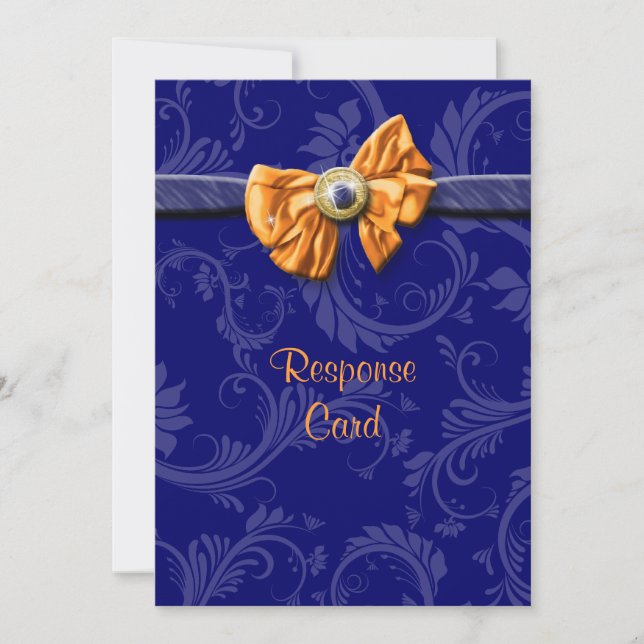 Invitation Réponse RSVP de mariage orange bleu marine (Devant)