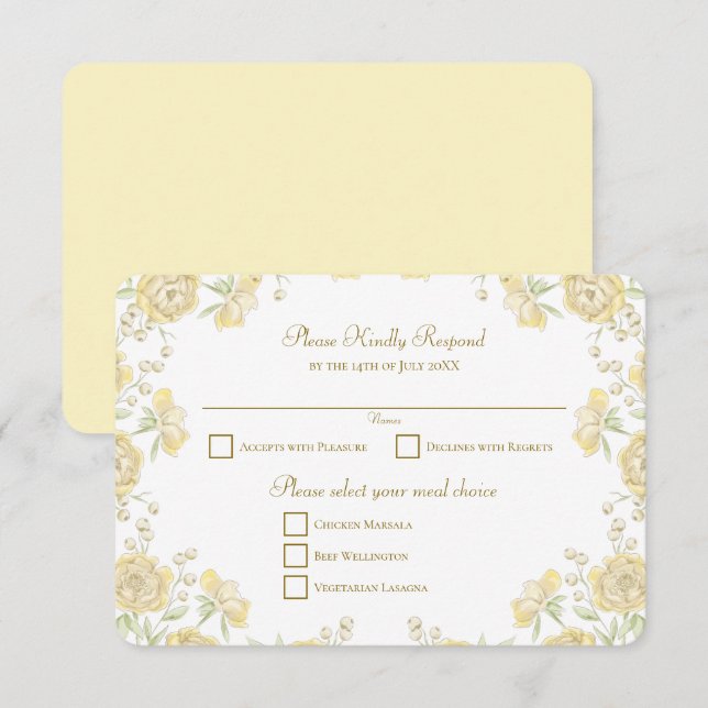 Invitation Réponse RSVP de mariage Rose Jaune (Devant / Derrière)