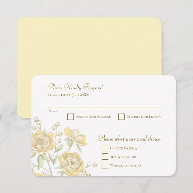 Invitation Réponse RSVP de mariage Rose Jaune (Devant / Derrière)