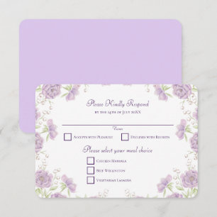 Invitation Réponse RSVP de mariage Rose Violet Lavande