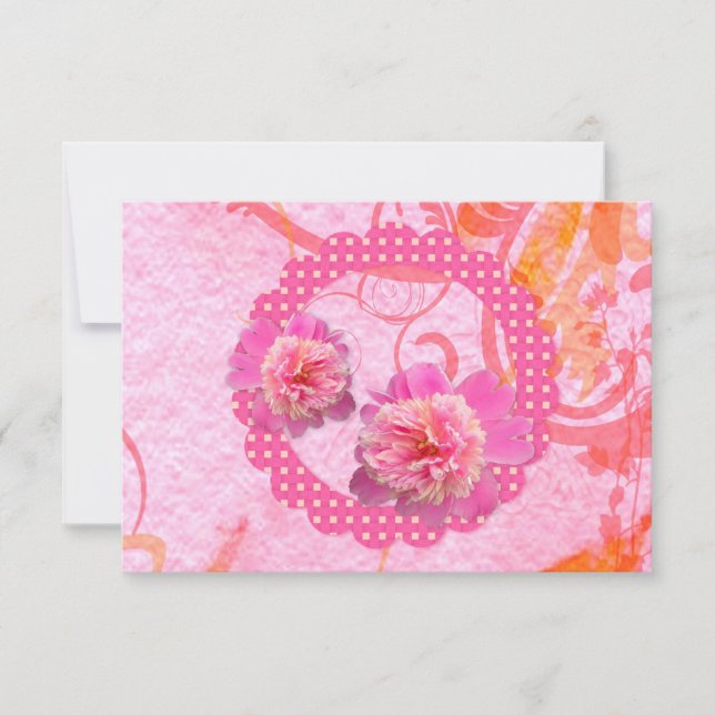 Invitation Réponse RSVP de réception de mariage aux pivoines (Devant)