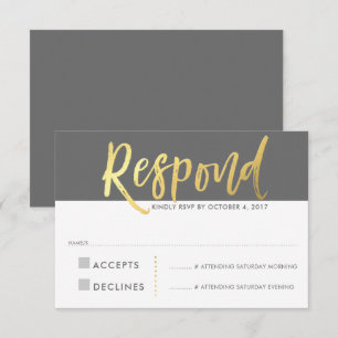 Invitation Réponse RSVP de type or faux gris