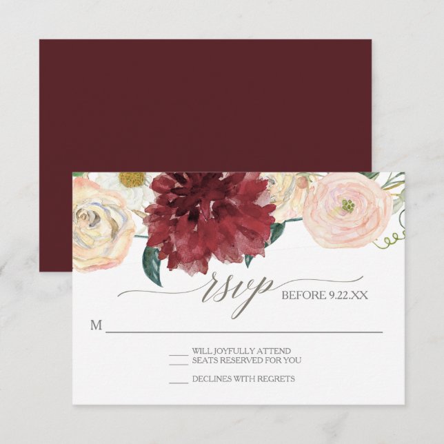Invitation Réponse RSVP Fleur de Chrysanthème d'automne Rose  (Devant / Derrière)