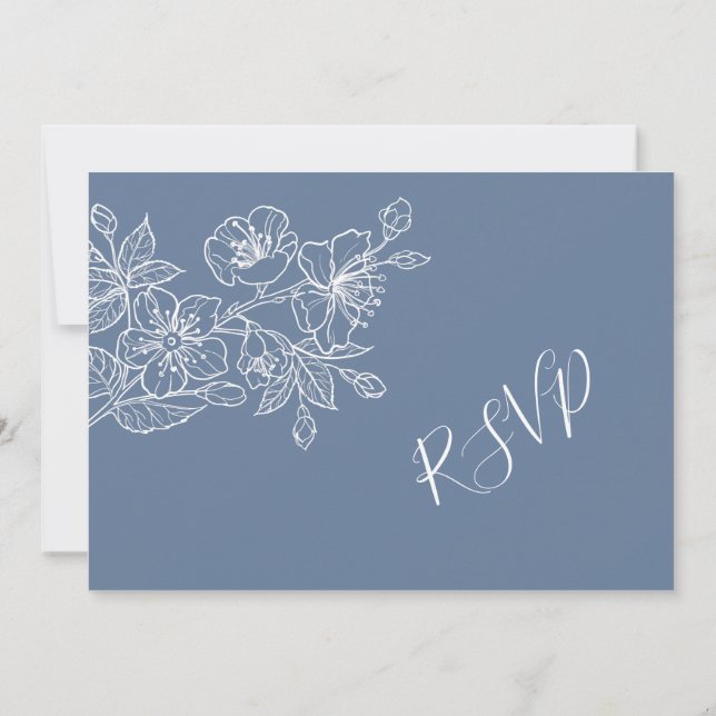 Invitation Réponse RSVP Fleurs Artistiques Bleu Poussiéreux B (Dos)