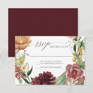 Invitation Réponse RSVP Fleurs de Chrysanthème Rouge Automnal
