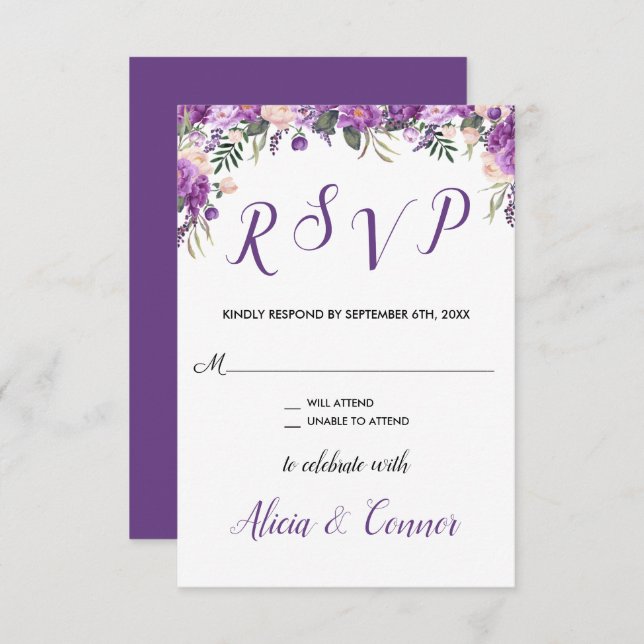 Invitation Réponse RSVP Florale Printemps Été (Devant / Derrière)