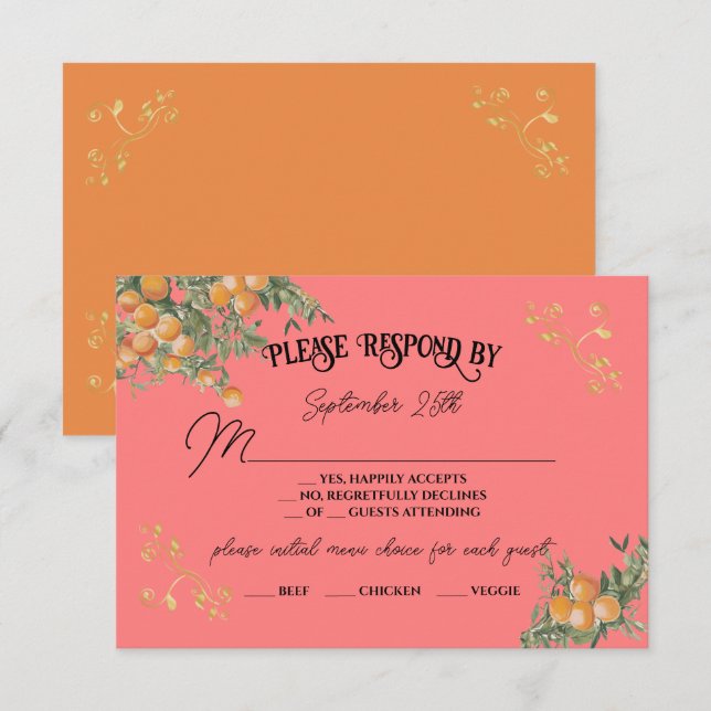 Invitation Réponse RSVP italienne Amalfi Coastal Oranges (Devant / Derrière)