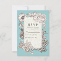 Réponse RSVP Mariage Bleu Turquoise Floral Vintage