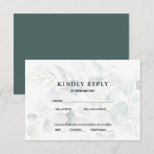 Invitation Réponse RSVP Mariage Bleu Vert Eucalyptus Foncé I