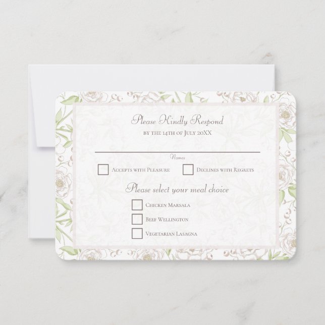 Invitation Réponse RSVP Mariage Classique Rose Blanche (Devant)