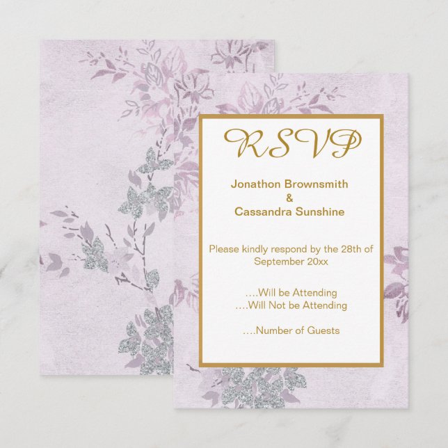 INVITATION REPONSE RSVP MARIAGE VINTAGE LILAS FLEURI (Devant / Derrière)
