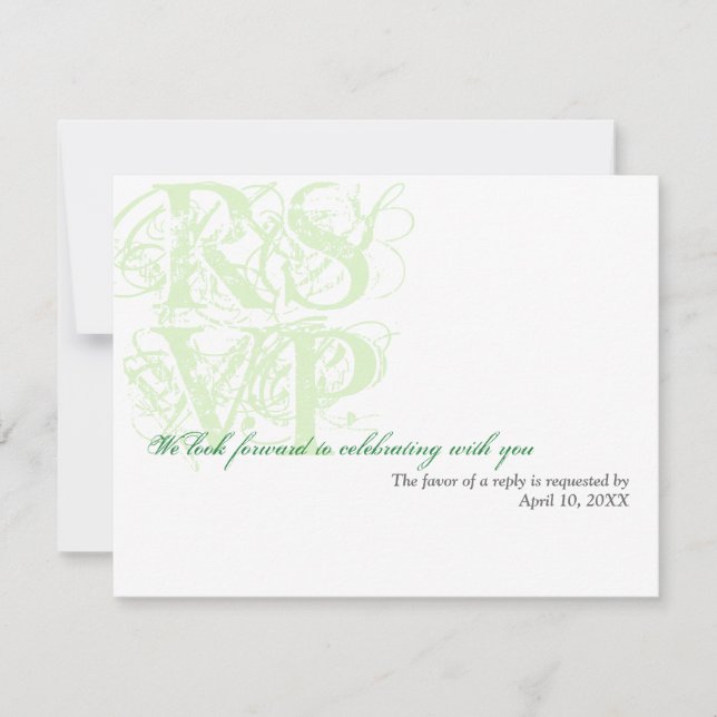 Invitation Réponse RSVP pour l'encart de mariage grunge vert  (Devant)