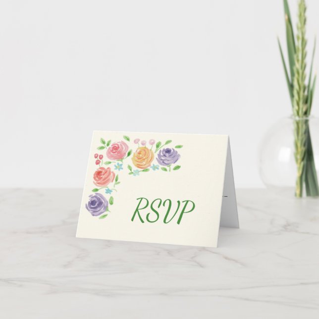 Invitation Réponse RSVP Réception Fleurs Aquarelle (Devant)
