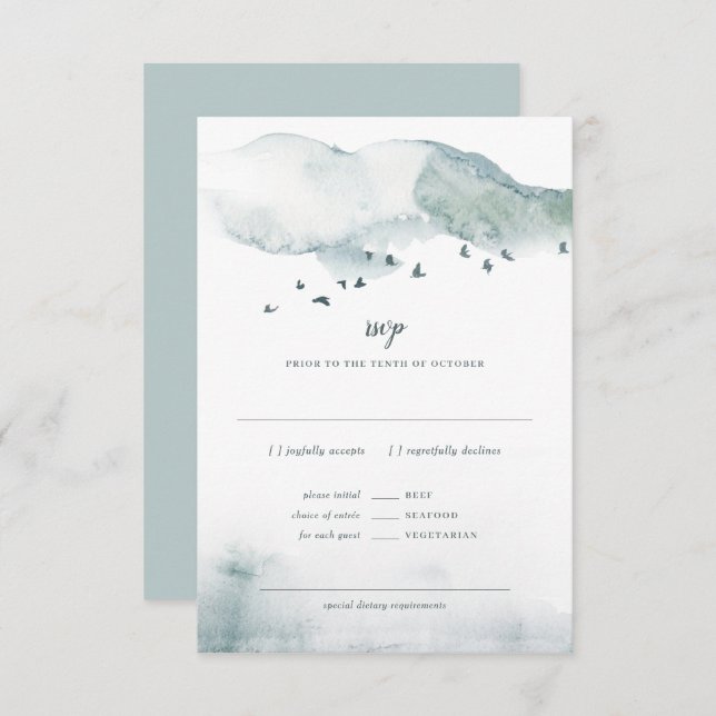 Invitation Réponse RSVP+REPAS pour le mariage Winter Mystère (Devant / Derrière)