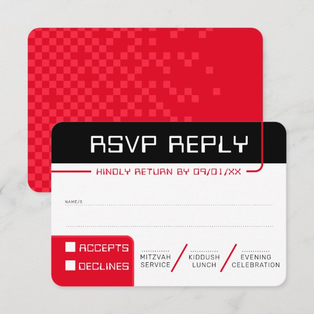 Invitation RÉPONSE RSVP RÉPONSE 2 gamer moderne noir rouge (Devant / Derrière)
