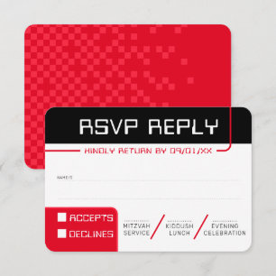Invitation RÉPONSE RSVP RÉPONSE 2 gamer moderne noir rouge