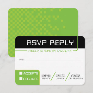 Invitation RÉPONSE RSVP RÉPONSE 2 moderne gamer noir vert