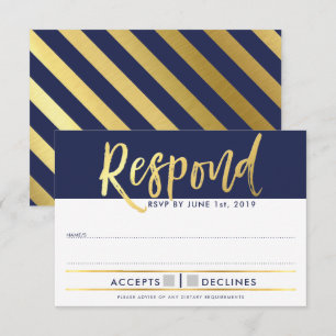 Invitation REPONSE RSVP réponse or faux type bleu marine