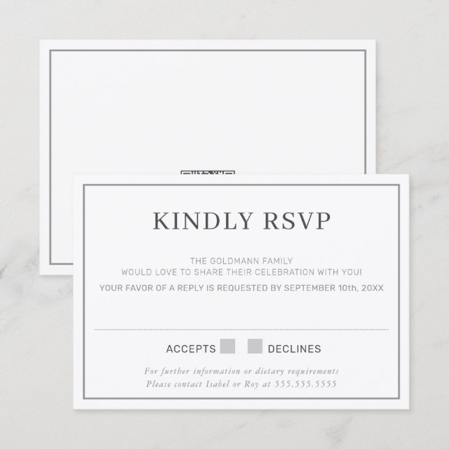 Invitation RÉPONSE RSVP simple bordure minimale grise (Devant / Derrière)