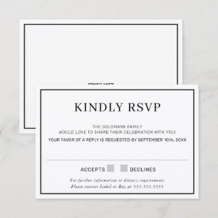 Invitation RÉPONSE RSVP simple bordure minimale noire