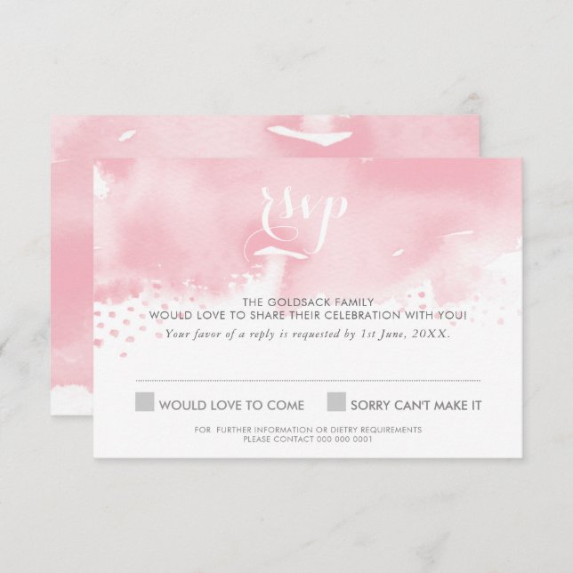 Invitation Réponse RSVP stylish aquarelle rose pâle (Devant / Derrière)