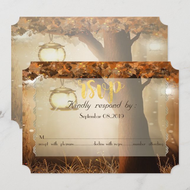 Invitation Réponse Vintage Rustique Arbre (Devant / Derrière)