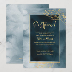 Invitation Report de mariage aquarelle marine et or