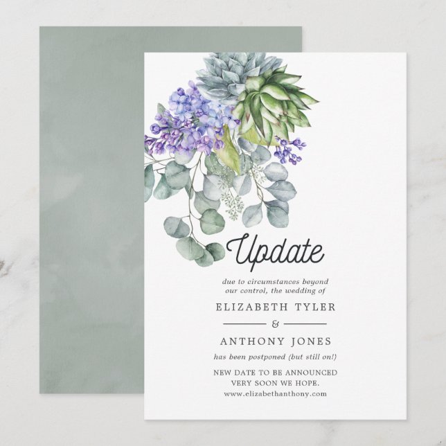 Invitation Report de mariage aux eucalyptus succulents (Devant / Derrière)