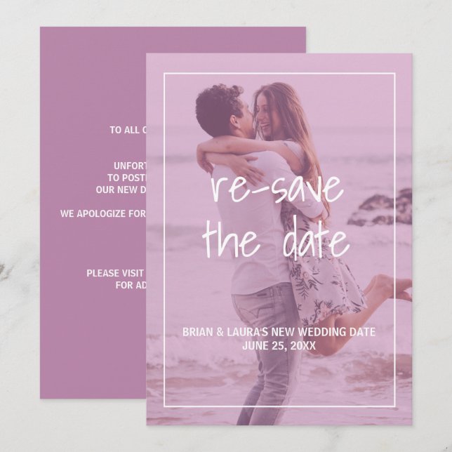 Invitation Report de mariage avec filtre rose photo moderne (Devant / Derrière)