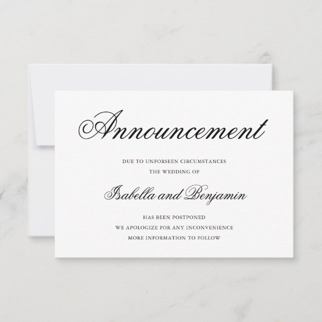 Invitation Report de mariage traditionnel noir et blanc (Devant)