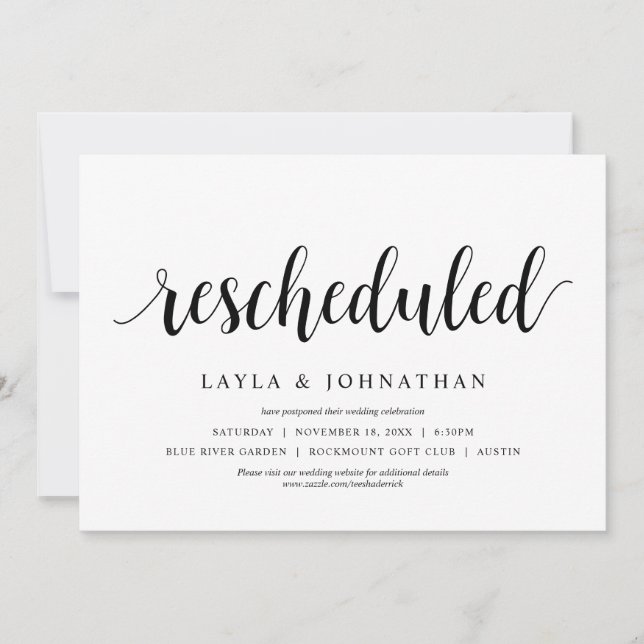 Invitation Reporté, changement de date de mariage (Devant)