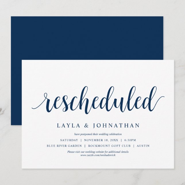 Invitation Reporté, changement de date de mariage (Devant / Derrière)