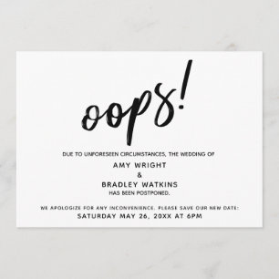 Invitation Reporté Mariage humoristique "Oups !"Faire-part