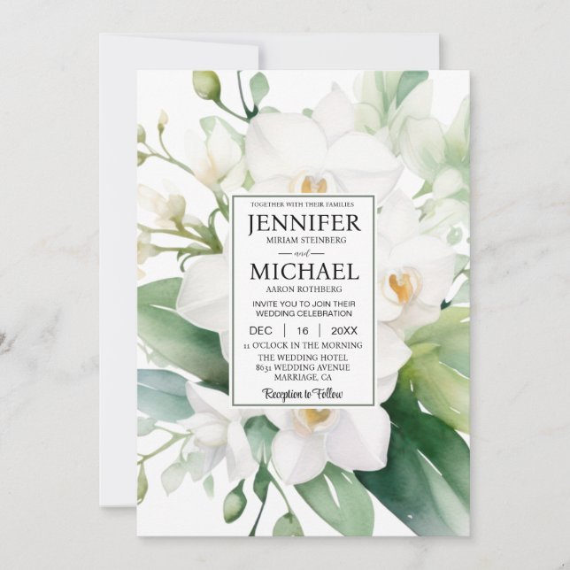 Invitation REPORTEZ-VOUS AU Mariage D'Orchidées blanches tout (Devant)