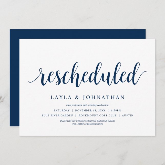 Invitation Reprogrammé, changement de date de mariage (Devant / Derrière)