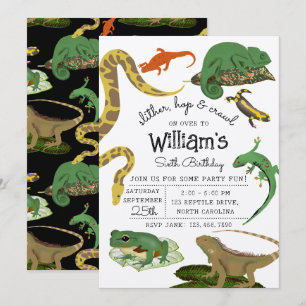 Invitation Reptile, Lizards et Amphibiens Anniversaire de enf