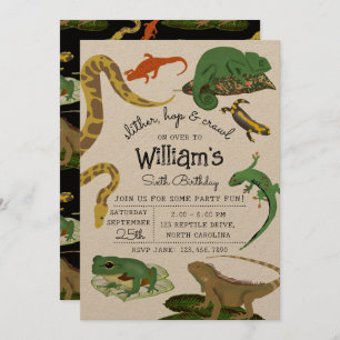 Invitation Reptile, Lizards et Amphibiens Anniversaire de enf