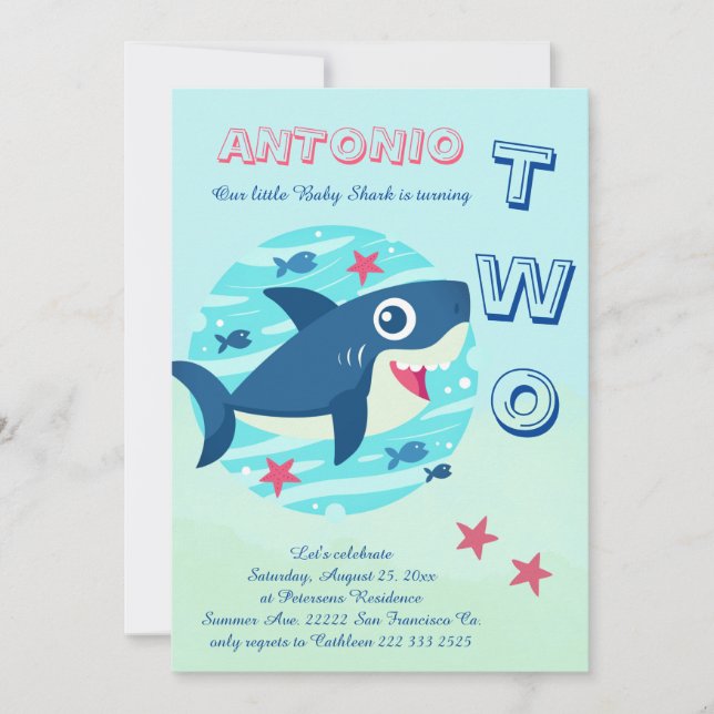 Invitation requin bébé 2e anniversaire sous la mer mignon (Devant)