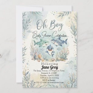 Invitation Requin bébé aquarelle sous la mer Baby shower