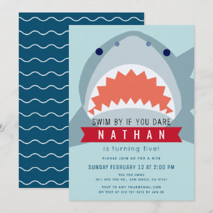 Invitation Requin bleu clair piscine garçon Anniversaire