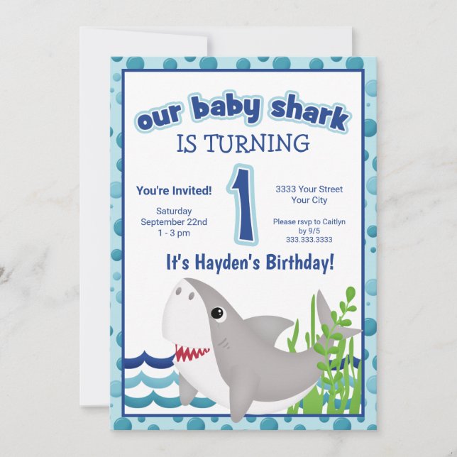 Invitation Requin coloré Océan 1er anniversaire (Devant)