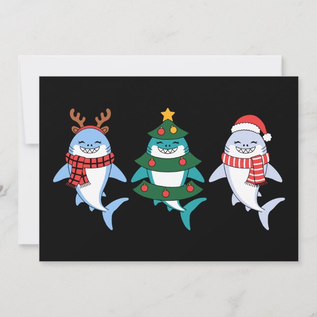 Invitation Requin de Noël Santa Renne Arbre Xmas Vacances (Devant)