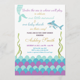 Invitation Requin-mère sous le Baby shower Sea Twins